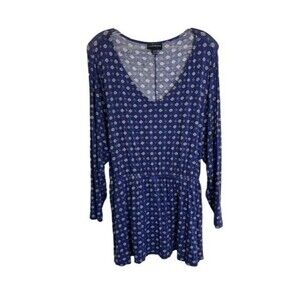 Lane Bryant Blue Medallion Vneck 3/4 Sleeve Peplum Blouse 18/20